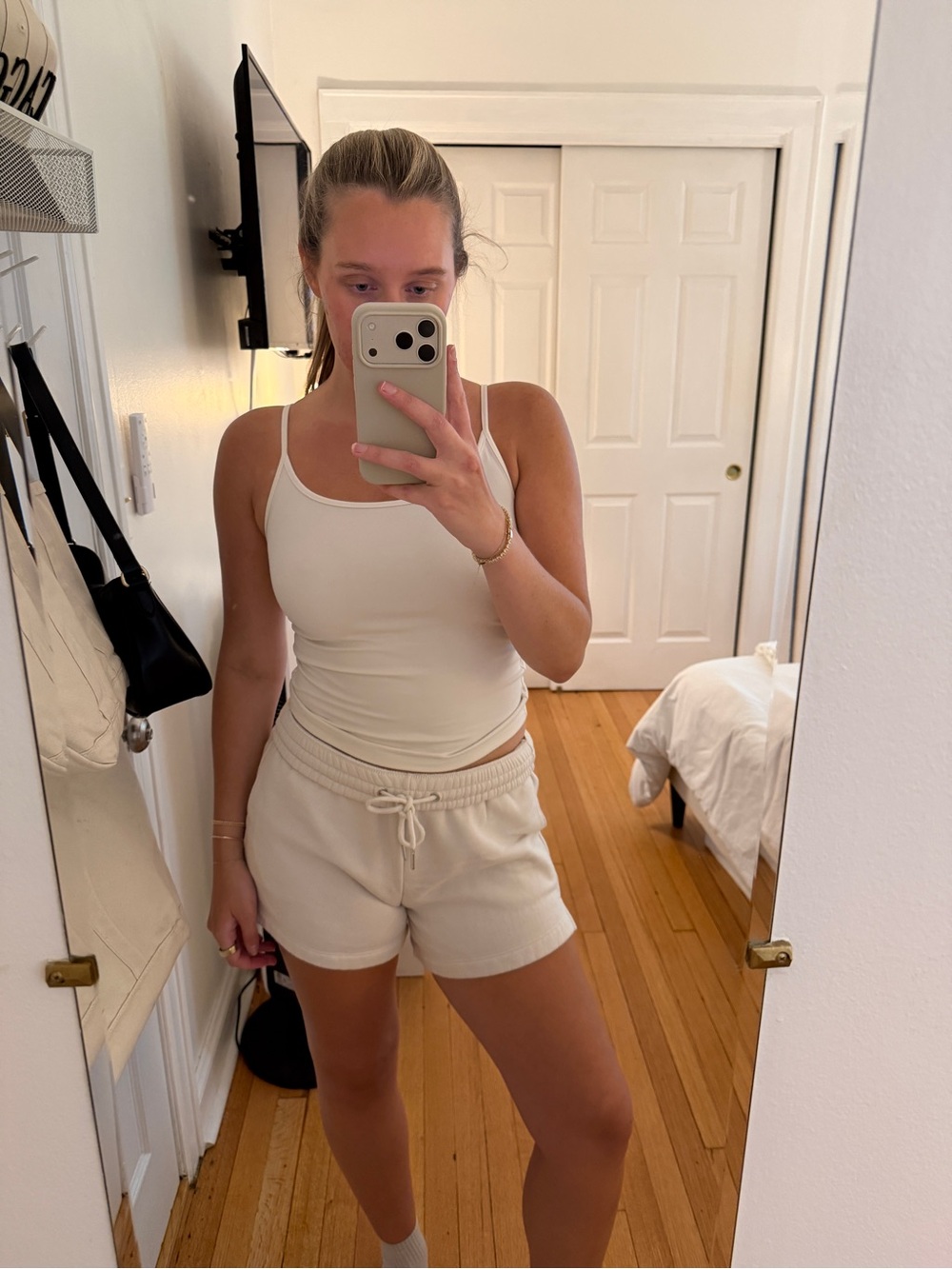 Abercrombie & Fitch Cream Drawstring Athletic Shorts